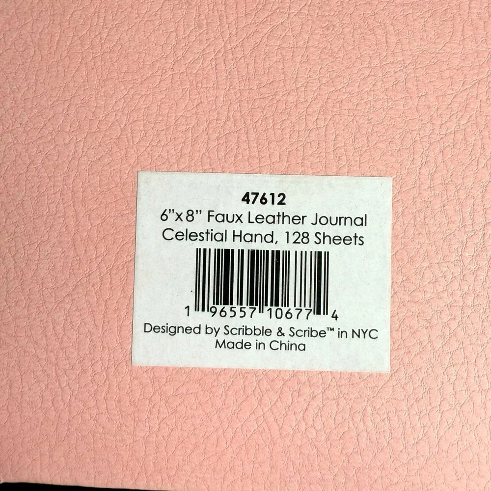 10 Metallic Color Pens & Pink 6x8 Faux Leather Journal Celestial Hand 128 Sheets